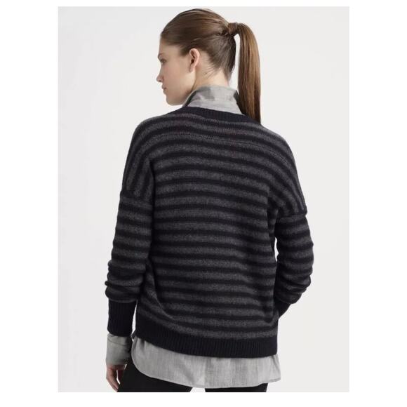 Vince Merino Camel Blend Sweater Large Navy Grey Stripe Pullover Size Medium - Picture 12 of 12